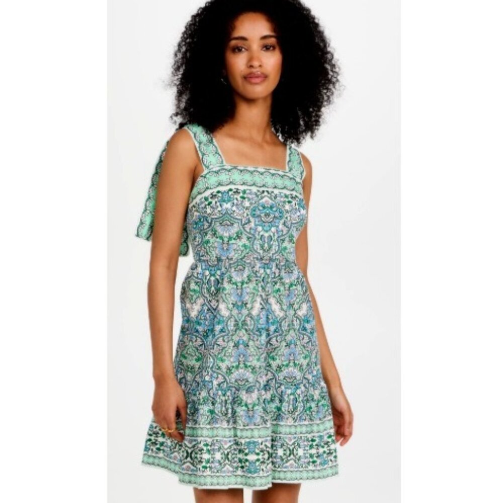 Shoshanna  Raleigh Tiered Square-Neck Mini Dress, Mint Green | Size 2